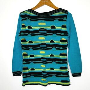 Cotton Country Blue‎ black yellow green 3d knit sweater Small